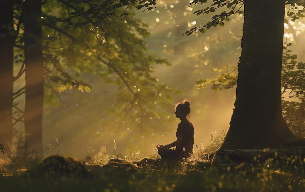 Calm meditation in nature for grounding during kundalini awakening