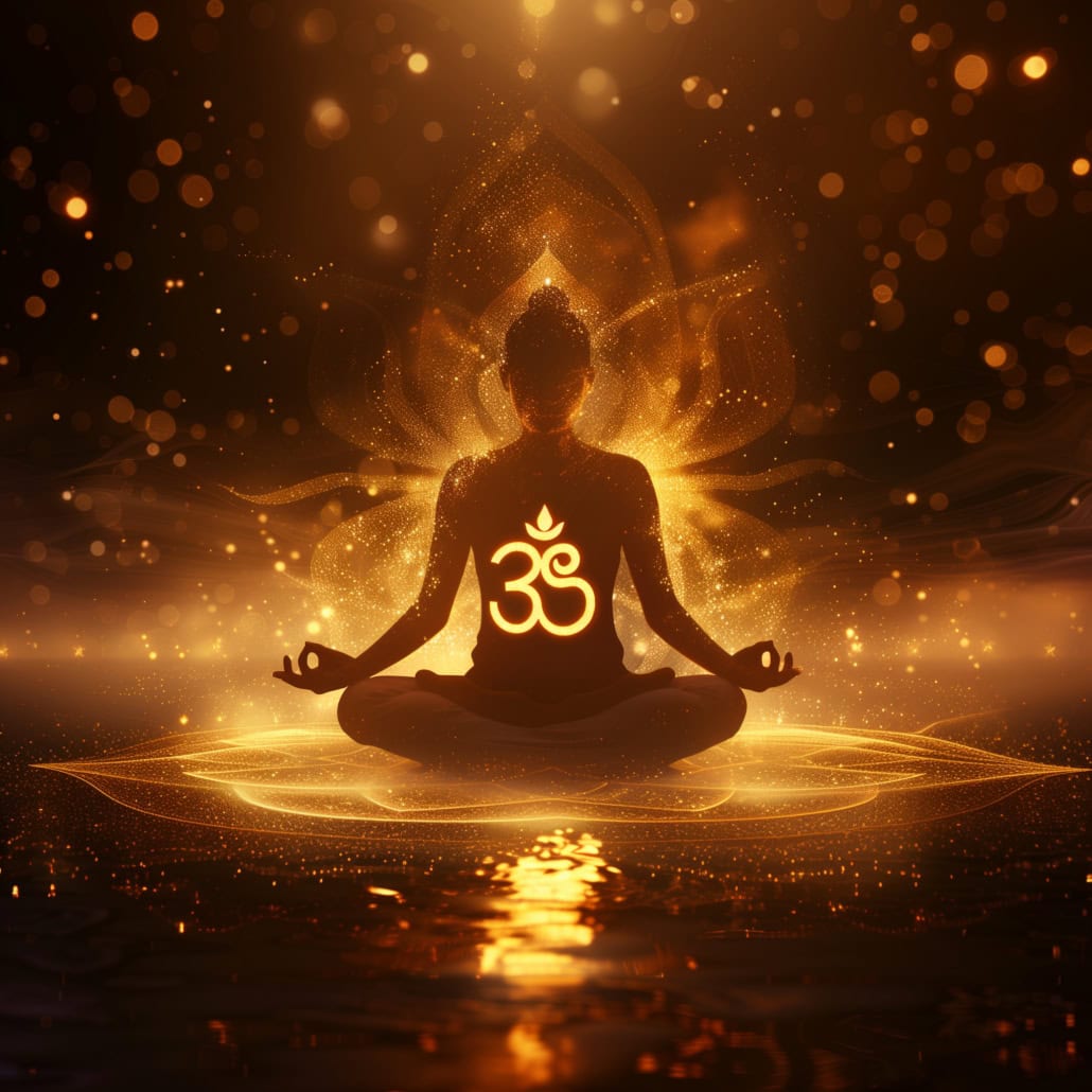 Om mantra meditation with subtle vibration and glowing energy resonance