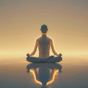 So Hum mantra meditation with breath awareness in calm sunrise setting