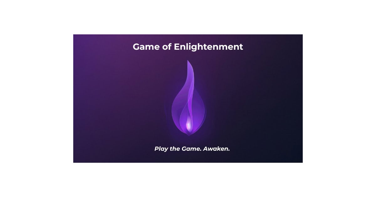 Game of Enlightenment logo with purple flame symbol representing awareness and inner transformation