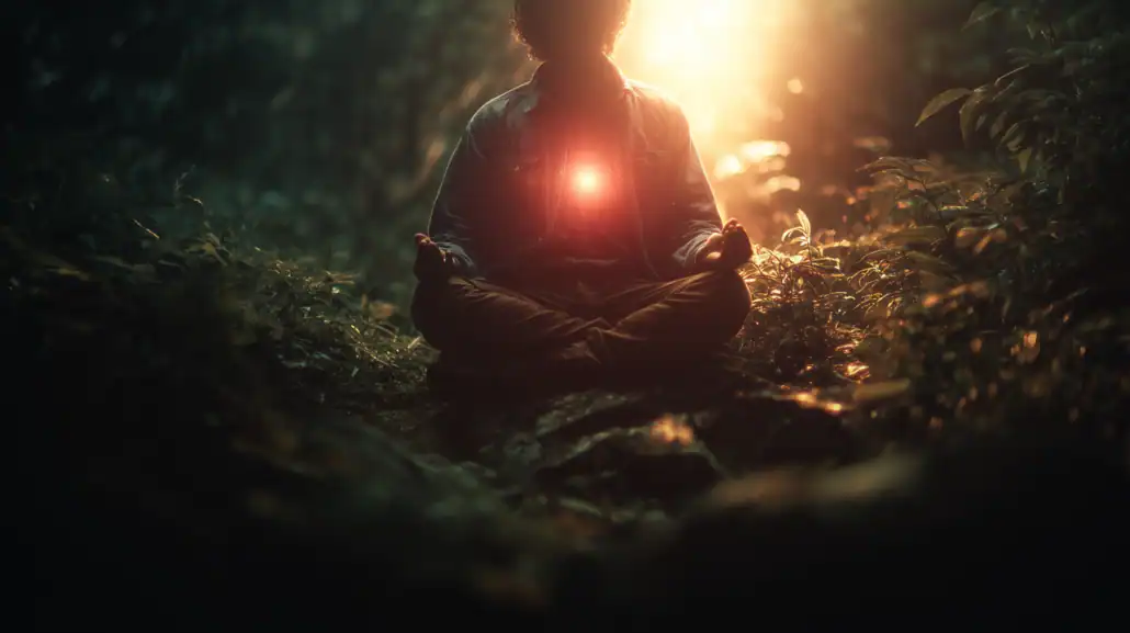 Radiant light from chest during loving kindness meditation