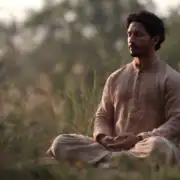 Indian male meditating with love in natural setting