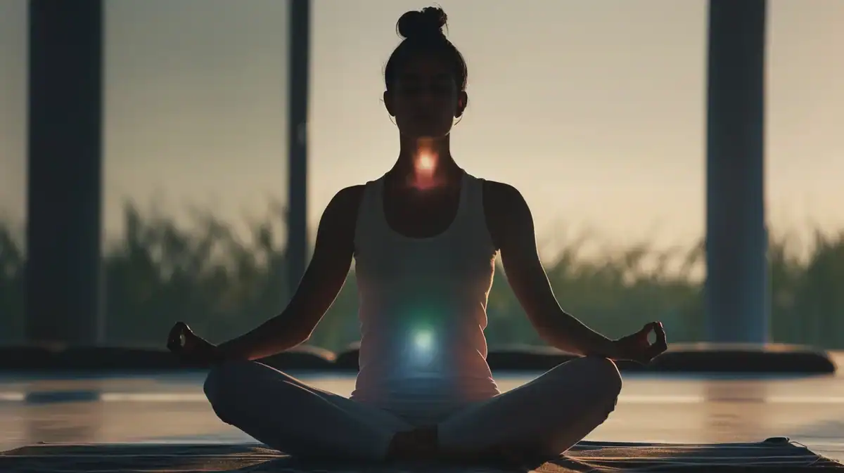 Lady activating energy centers and manipura chakra