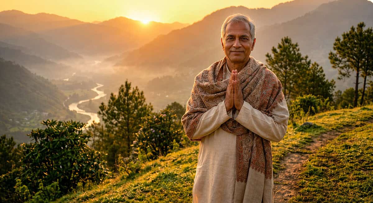 person with hands folded in gratitude gesture (Anjali Mudra) during meditation