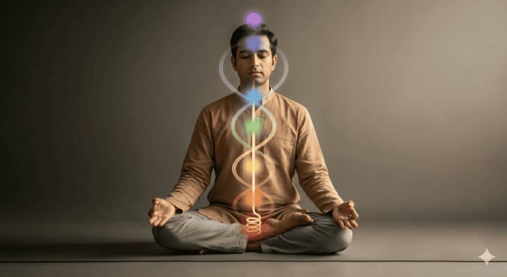 Beginner practicing Anuloma Viloma Pranayama and the charka energy systems it impacts.