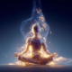 Energetic lady doing pranayama and filled with light and power.