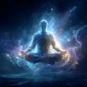 floating smiling slightly blue energy meditator open hands Energy man in meditation doing pranayama to increase vitality and mental clarity.