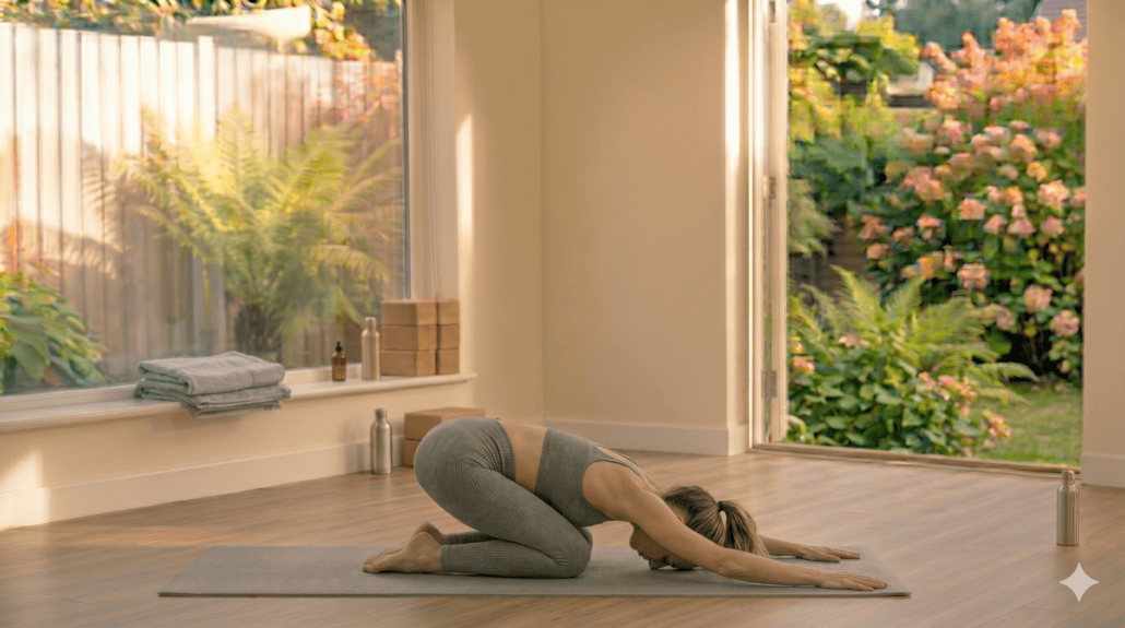 child’s pose yoga for beginners over 40 resting position in gentle yoga flow for weight loss and recovery