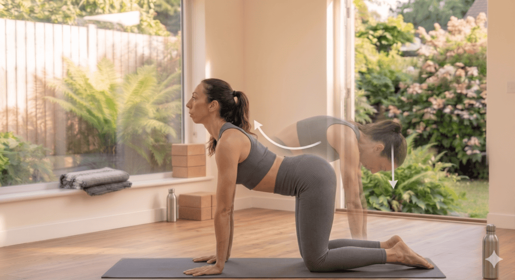 cat cow yoga pose for beginners over 40 warming up the spine and core