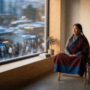 how to calm your mind quickly when overthinking calm meditation scene with busy city outside window