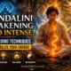 Man meditating beside a river while intense Kundalini energy rises through the body as grounding and stabilization techniques restore balance.