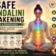 Woman meditating peacefully beside a lake with glowing Kundalini energy rising through the chakras, representing safe and balanced Kundalini awakening through yoga and pranayama.