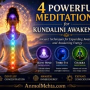 4 Powerful Meditation for Kundalini Awakening Meditator practicing powerful Kundalini awakening meditations including Silent Mind Meditation, Third Eye Meditation, Chakra Meditation, and Mantra Meditation.