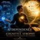 Person seated between two paths: a blue AI-powered world of data, answers, and digital intelligence on one side, and a golden world of meditation, self-awareness, and inner wisdom on the other, illustrating AI dependency and the recovery of self-confidence and inner authority.